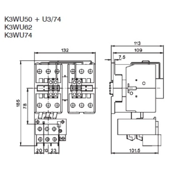 K3WU74 400 Układ rewersyjny 37kW / 74A / 400V AC