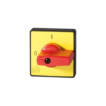 Pokrętło czerwone ON-OFF, żółta tabliczka 48x48 montaż na panel 002/0001